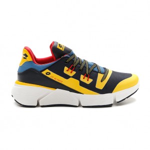 Men Lotto Libra Amf 1 Sneakers Black / Gold / Blue | 53402-IZUJ