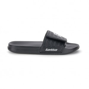 Men Lotto Rico Strap Ii Slippers Black / Silver | 83942-ULKZ